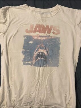 JAWS Graphic Tee - White with Blue and Red Print